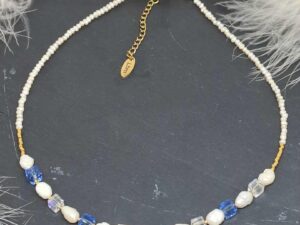 Collier Cubes en Cristal et Perle de Culture