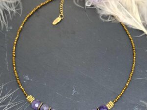 Collier Amethyste et Cristal doré