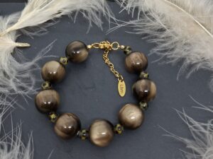 Bracelet grosses perles en résine scintillante & verre motif léopard