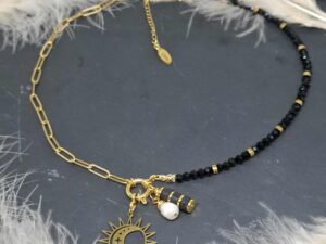 Collier Mi-Cristal noir, Mi-Chaîne à Gros Maillons