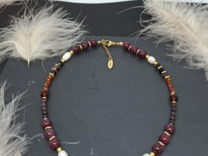 Collier Grenat, Perles d'Eau Douce et Cristal