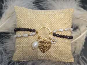 Bracelet  Grenat, Perles d'Eau Douce et Breloques