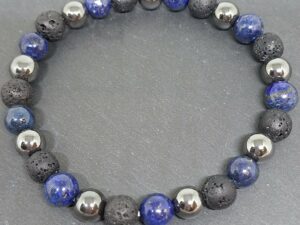 Bracelet Hématite, Pierre de Lave et Lapis Lazuli