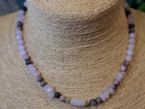 Collier en Quartz Rose et Rhodonite
