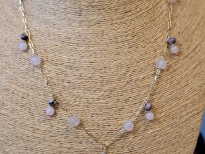 Collier Sautoir en Quartz Rose et Rhodonite