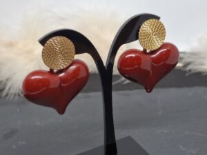 Boucles d’Oreilles Cœur Rouge  – Bijoux fantaisie en acier inoxydable