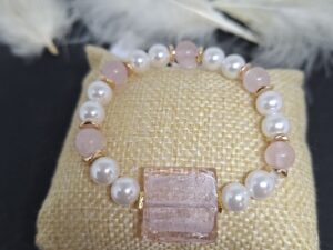 Bracelet Verre et Quartz Rose