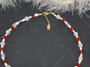 Collier Perles d'Eau Douce et Cristal Rouge et Transparent
